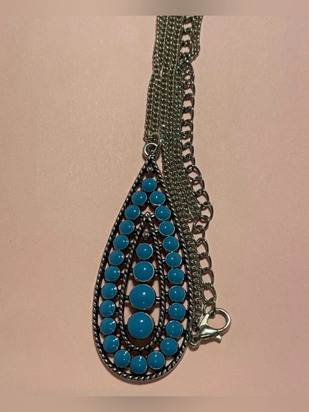 Blue Enamel Silver Tone Extra Large Necklace  #6270